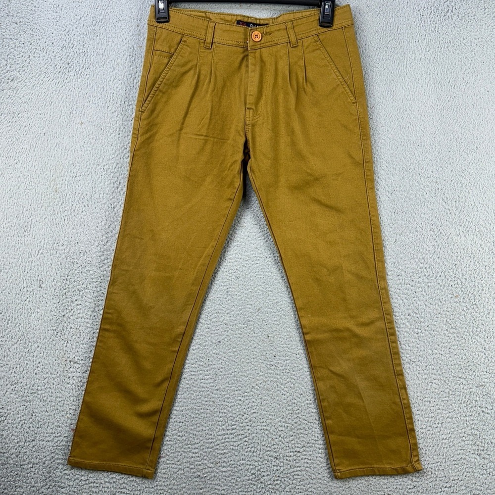 Gant Pants Khaki Men 34 Brown Slim Straight Chino Pleated Pocket Casual Comfort